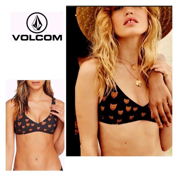 New Volcom black and orange lion bikini top. NWOT - Picture 1 of 7